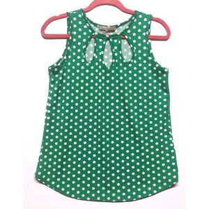 Coco's CloZet top sleeveless Polka Dot green white Sz S Stretch keyhole front EC